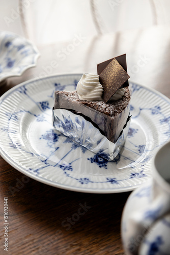 Chocolate cake on a plate 