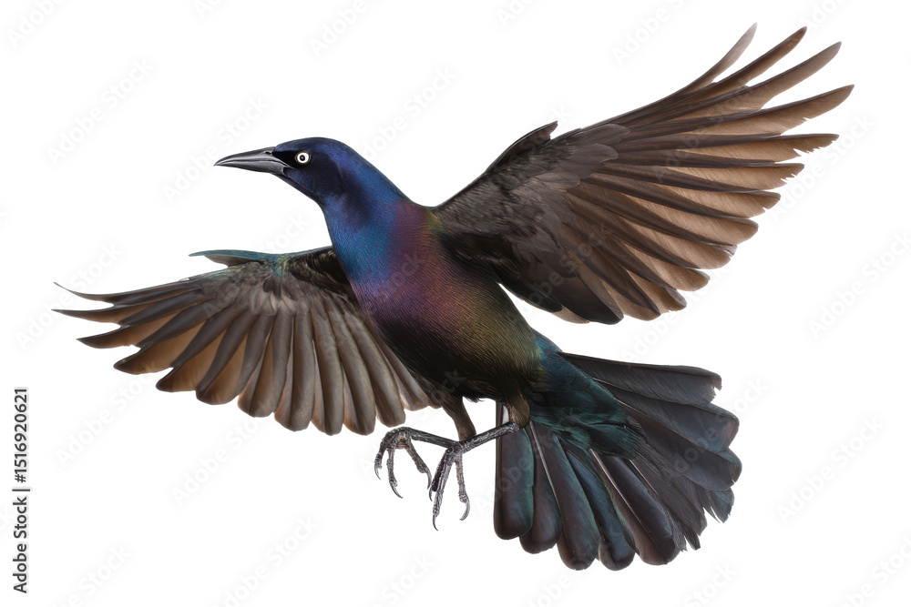 Obraz premium Majestic Great-Tailed Grackle in Flight A Stunning Avian Illustration