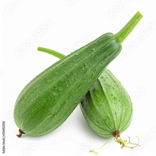 Luffa Gourds on Isolated White Background – Mature Sponge Gourd with Rough Surface and Natural Depth of Field