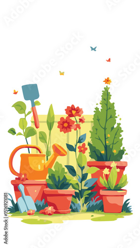 Gardening Tools and Flowers Arrangement