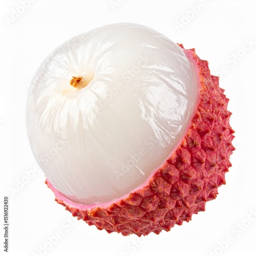 Lychees on Isolated White Background – Translucent Red Skinned Fruit with White Jelly-Like Flesh