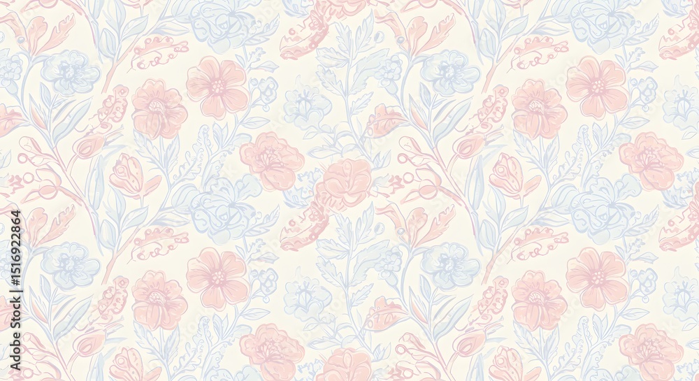 Organic hand-drawn floral pattern with delicate linework ideal for backgrounds in feminine and romantic designs Organic hand-drawn floral pattern with delicate linework ideal for backgrounds in feminine and romantic designs