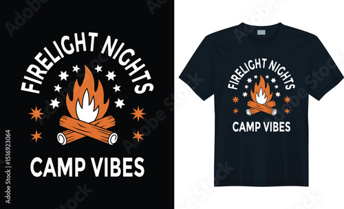 Firelight Nights T-Shirt with Stars and Rustic Campfire – Outdoor Adventure Design