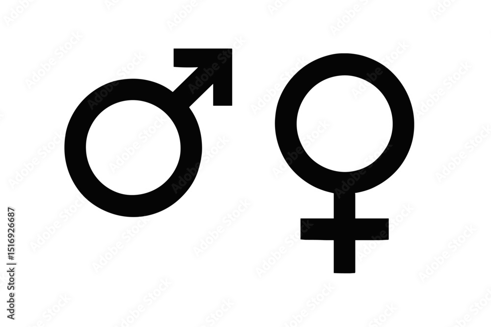 Male and female gender symbols vector illustration. Black isolated icons for man and woman. Sex, equality, identity, relationship, human, heterosexual concept. Mars and Venus signs design. Male and female gender symbols vector illustration. Black isolated icons for man and woman. Sex, equality, identity, relationship, human, heterosexual concept. Mars and Venus signs design.