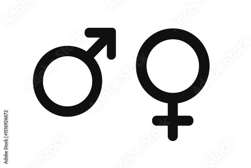 Male and female gender symbols vector illustration. Mars and Venus icons representing man and woman. Black isolated pictograms for sex, gender identity, equality, and relationship concepts.