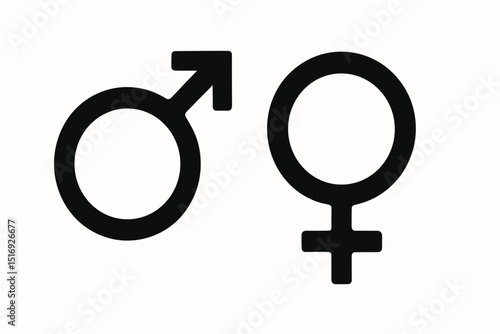 Vector illustration of male and female gender symbols. Man and woman sex icon set. Black silhouette design elements for equality, diversity, identity, relationship concepts.