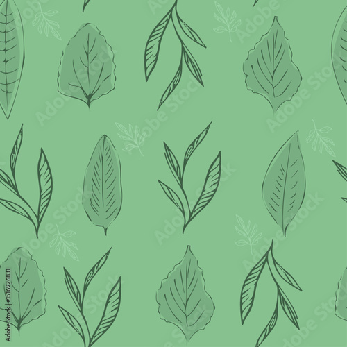 Green leaf plant seamless pattern