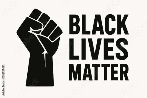 Black Lives Matter raised fist protest symbol. Social justice movement for equality and anti-racism. Civil rights activism. BLM logo vector illustration graphic design element.