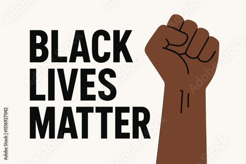 Black Lives Matter. Raised fist. Protest symbol. Social justice. Anti-racism. Equality. Human rights. Activism. BLM movement. Vector graphic. Empowerment. Solidarity.