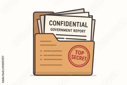 Confidential government report, top secret documents folder icon. Classified information, private data, sensitive files, official secrets, archive, bureaucracy, espionage.
