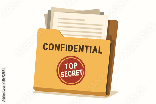 Confidential top secret document folder vector illustration. Classified files, sensitive information, private data. Symbol for secrecy, privacy, corporate secrets, government documents, investigation.