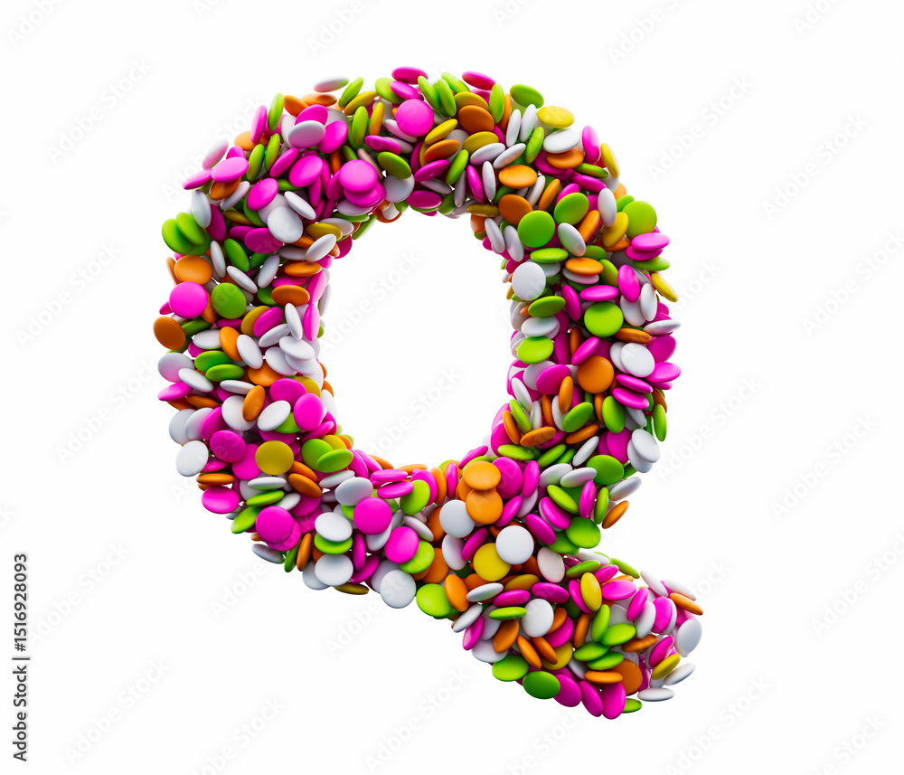 Colorful sugar beans Q isolated on white background. 3d illustration Colorful sugar beans Q isolated on white background. 3d illustration