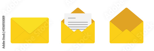 Set of Envelope icon with yellow color. Mail envelope, Envelope post delivery symbol.