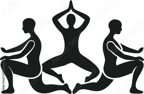 Abstract human silhouettes in yoga poses illustrating meditation and balance