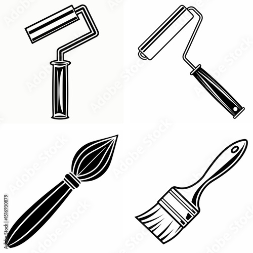 Vector set of painting tools illustrations for DIY, home improvement, and artistic projects