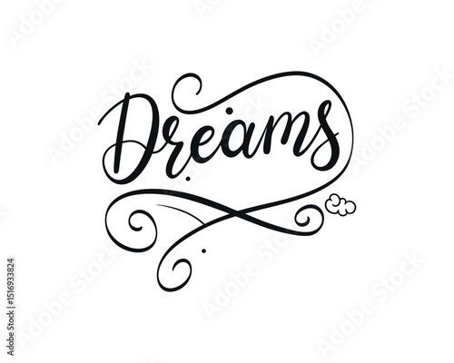 Handwritten Dreams Typography with Swirls and Clouds