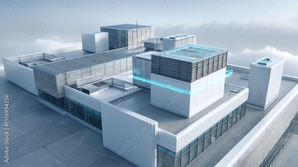 Modern rooftop air filtration system enhancing urban air quality Modern rooftop air filtration system enhancing urban air quality
