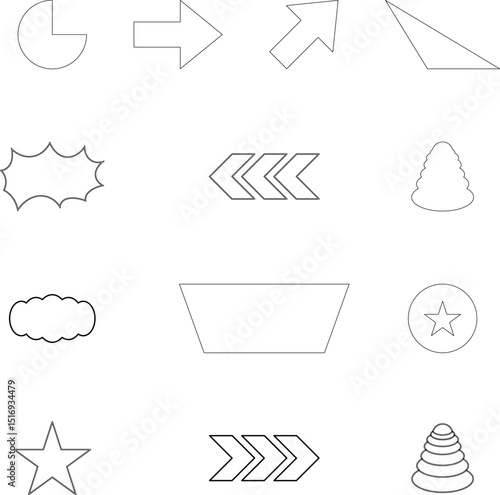 Vector Abstract line icons Collection, Geometric Shapes set - modern and retro aesthetic figure star oval spiral flower and other primitive design elements.