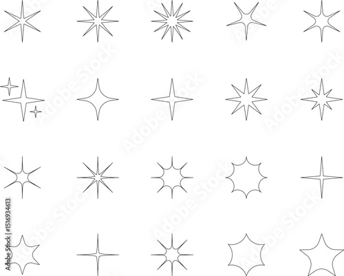 Vector Abstract line icons Collection, Geometric Shapes set - modern and retro aesthetic figure star oval spiral flower and other primitive design elements.