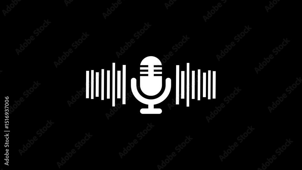 Minimalist Microphone and Sound Waves Animated, Voice Signal Animation with Microphone Sound Waves Effect Minimalist Microphone and Sound Waves Animated, Voice Signal Animation with Microphone Sound Waves Effect