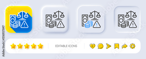 Fraud line icon. Neumorphic, Flat shadow, 3d buttons. Money or financial crime sign. Tax offense symbol. Line fraud icon. Social media icons. Vector