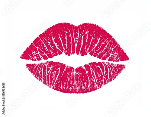 Red lipstick kiss print on white background