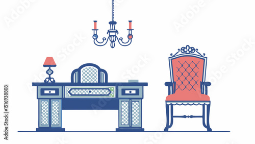 A charming vintage study evokes a sense of timeless elegance with a regal chair and inviting desk