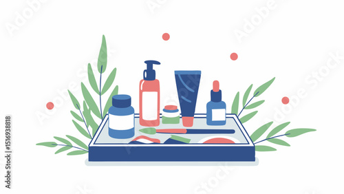 A stylish array of skincare essentials offering a fresh morning routine minimalist flat lay crisp