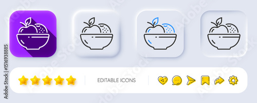 Fruits line icon. Neumorphic, Flat shadow, 3d buttons. Vegetarian food sign. Apple and orange symbol. Line fruits icon. Social media icons. Vector