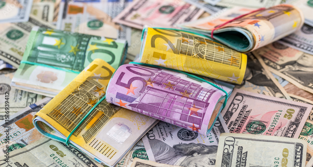 Obraz premium finance concept - many dollar and euro.