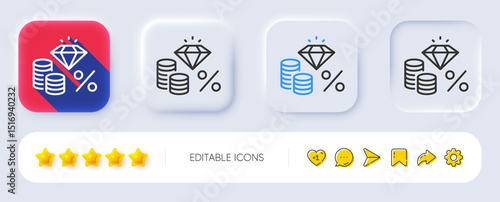 Money tax line icon. Neumorphic, Flat shadow, 3d buttons. Jewelry tax rate sign. Financial interest symbol. Line money tax icon. Social media icons. Vector