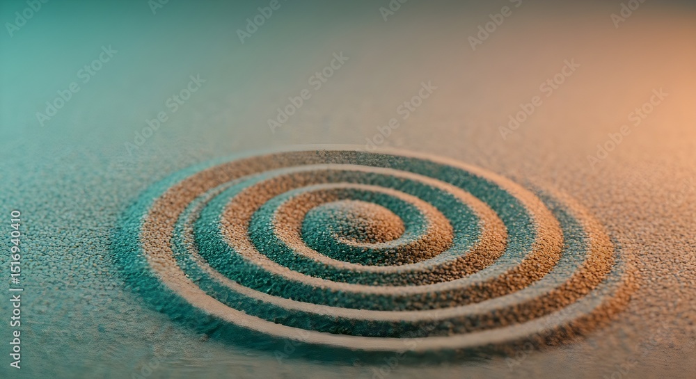 Naklejka premium Serene Sand Mandala Circular Patterns in Tranquil Zen Garden