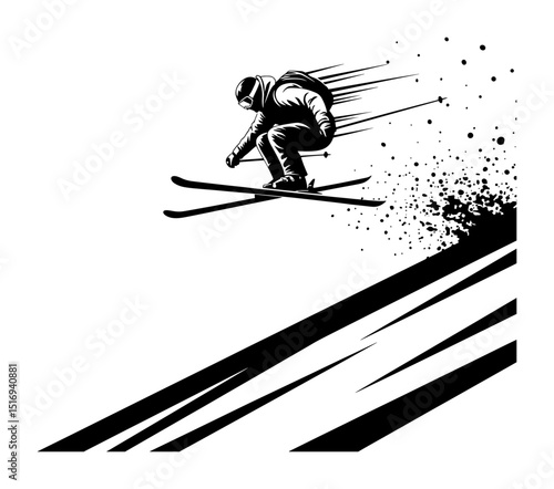 skiing downhill silhouette vector illustration