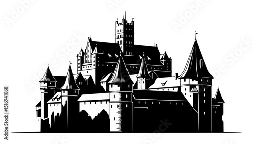 medieval castle silhouette vector illustration