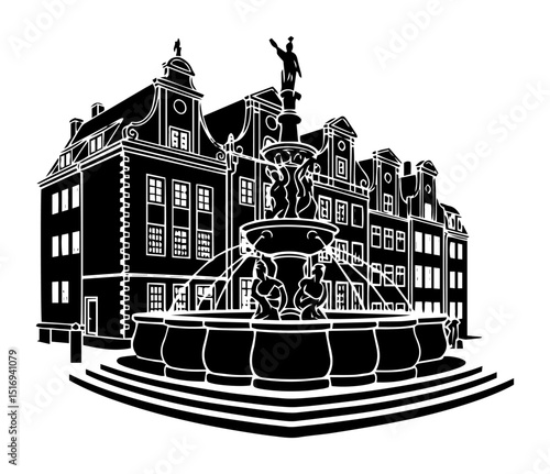 neptune fountain in gdansk silhouette vector
