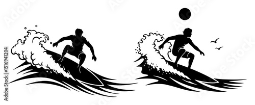 surfer riding ocean wave silhouette vector