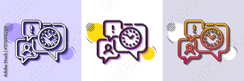Time management line icon. Halftone dotted pattern. Gradient icon with grain shadow. Clock sign. Watch symbol. Line time management icon. Various designs. Vector