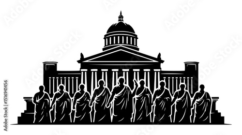 ancient roman senate building with senators silhouette