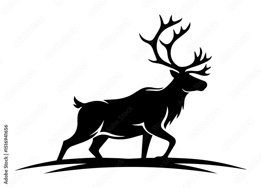 Fotografie reindeer standing on tundra black vector shape