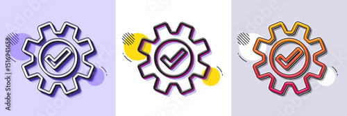Cogwheel line icon. Halftone dotted pattern. Gradient icon with grain shadow. Approved Service sign. Transmission Rotation Mechanism symbol. Line service icon. Various designs. Vector