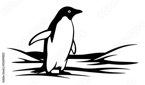 penguin walking on ice black vector shape