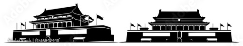 tiananmen gate in beijing silhouette vector engraving black shape