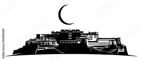 potala palace tibet silhouette vector illustration