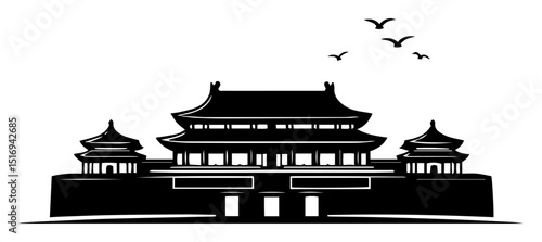forbidden city palace black silhouette laser cutting and engraving vector shape