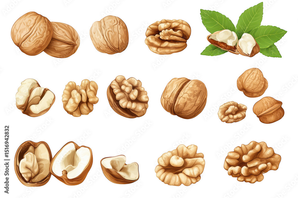 Collection of walnuts isolated on white or transparent background Collection of walnuts isolated on white or transparent background