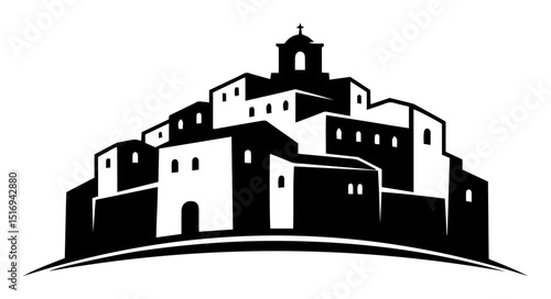 mediterranean hill town black silhouette laser cutting and engraving vector shape