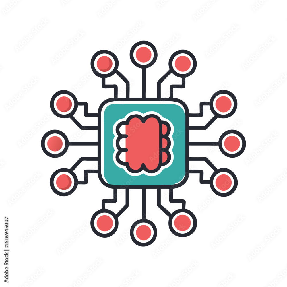 Digital circuit board with microchip and connected nodes Digital circuit board with microchip and connected nodes