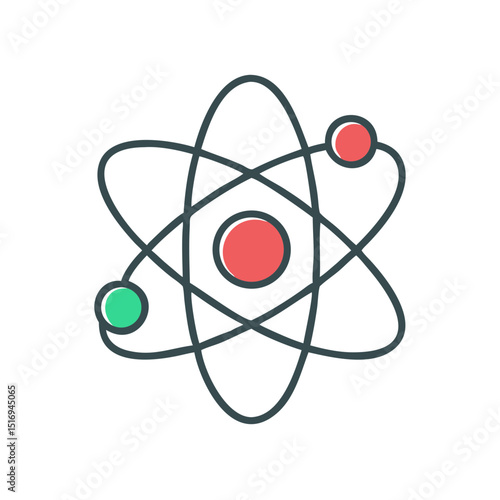 Outline of an atom with orbiting electrons in colorful design  
