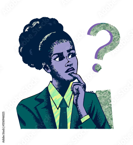 Young Black Woman Thinking, Question Mark, Decision