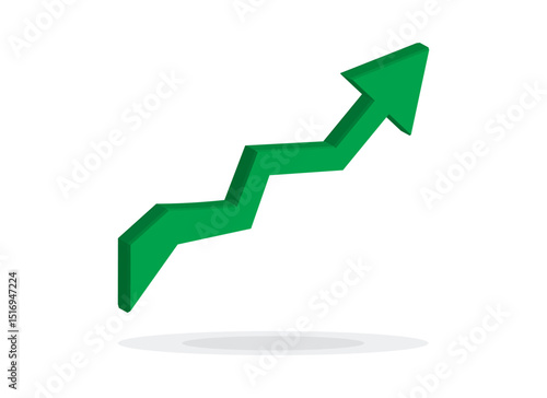 Growing business 3d green arrow on white. Profit arow Vector illustration.Business concept, growing chart. Concept of sales symbol icon with arrow moving up. Economic Arrow With Growing Trend.